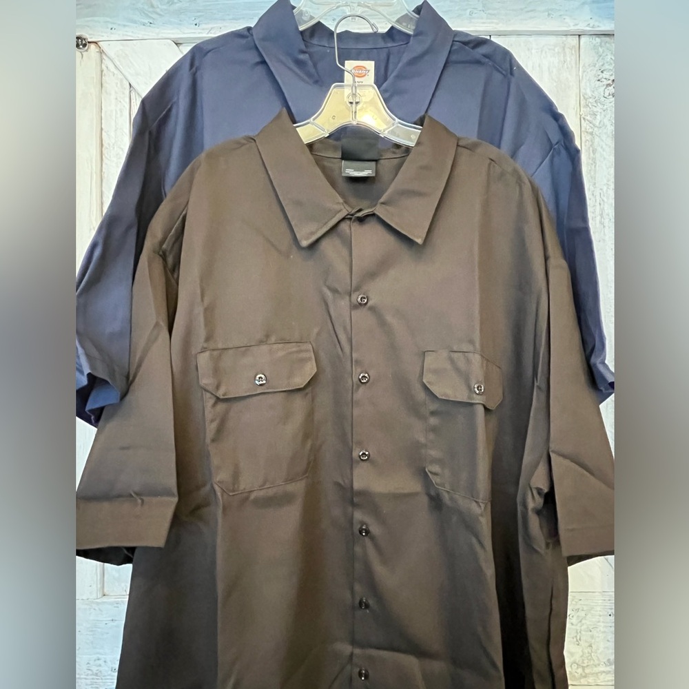 LOT Dickies Men’s Work Shirts Navy Blue & Brown Short Sleeve Button Up Size 4XL